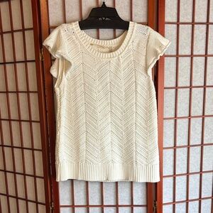 Soft Surroundings Ivory Knit ruffle cap sleeve open knit Sweater M
